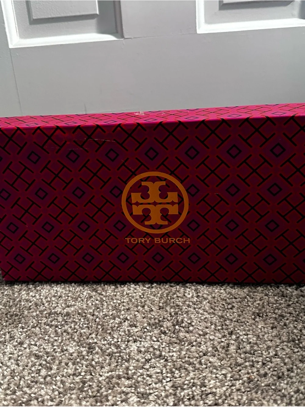 NIB Tory Burch Black Paris Goat Leather Logo Block Heel Pumps - Size 10